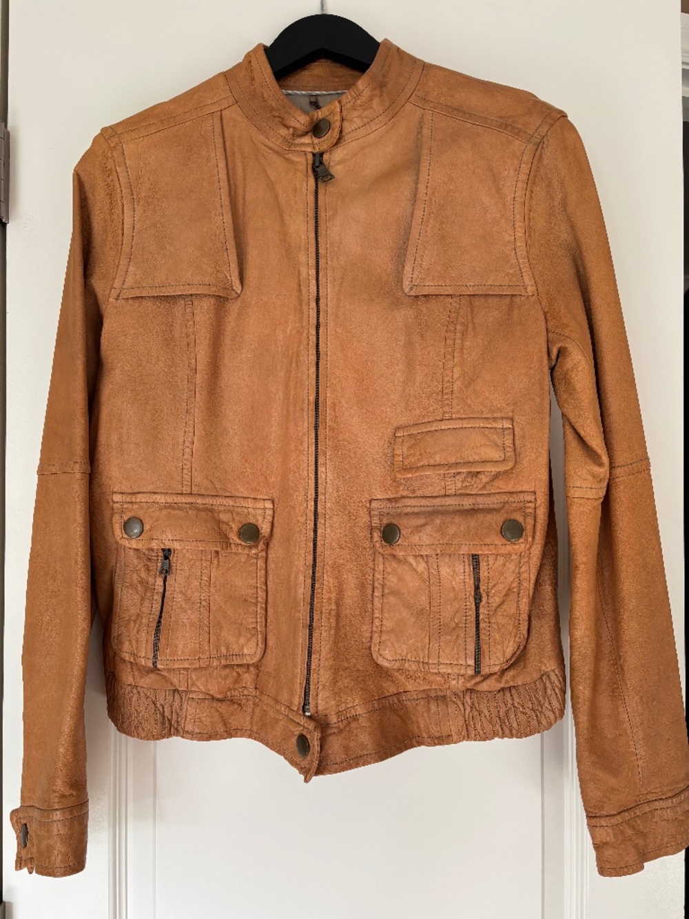 NWT Banana Republic Vintage Butter-Soft Leather Moto Field Jacket -Tan/Cognac